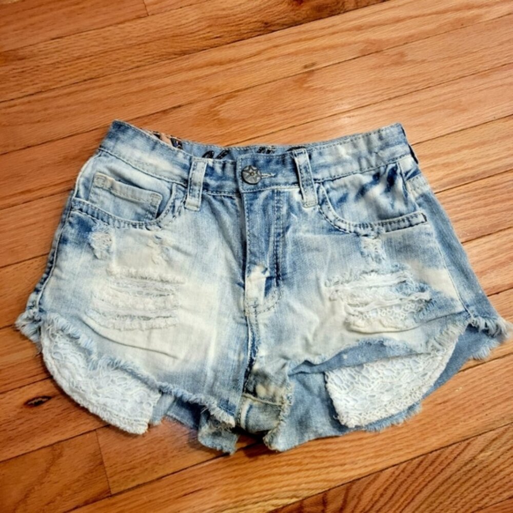 High-Waisted Distressed Denim Shorts